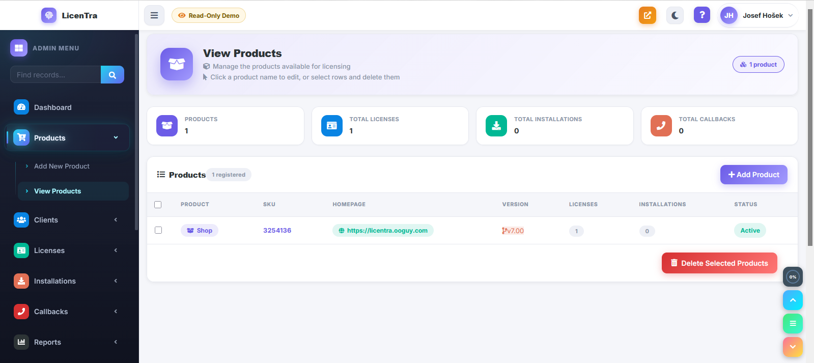 LicenTra Product management